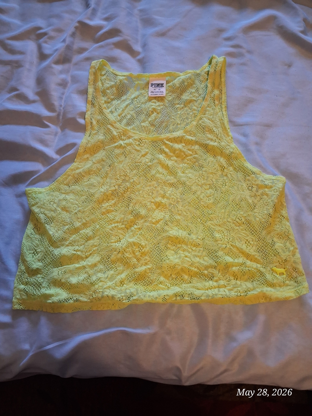 PINK Victoria's Secret by Victoria's Secret Yellow Lace Cropped Tank Top
